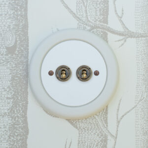 2 Gang White With Brass Toggle Switch
