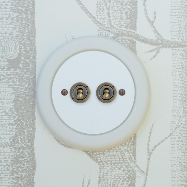 2 Gang White Switch With Brass Toggle