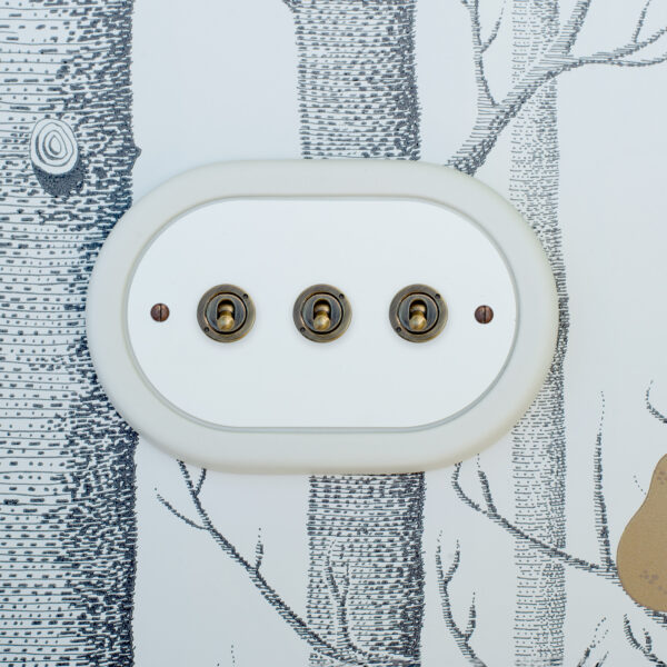 3 Gang White Switch With Brass Toggle