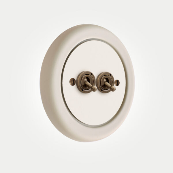 2 Gang White Switch With Brass Toggle - Image 2