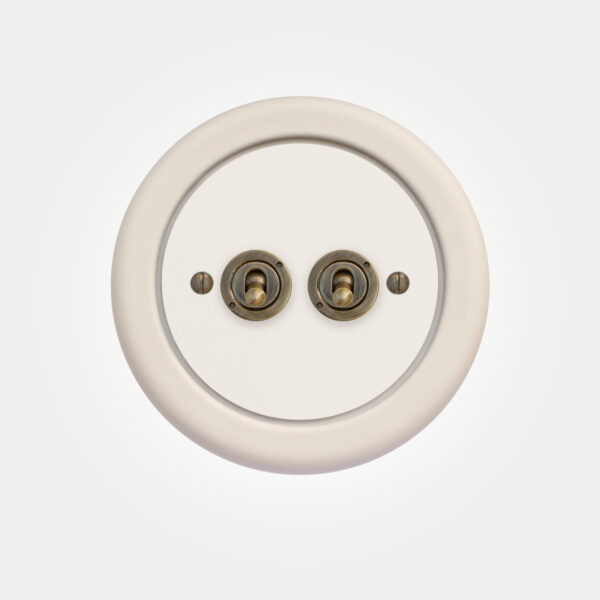 2 Gang White Switch With Brass Toggle - Image 3