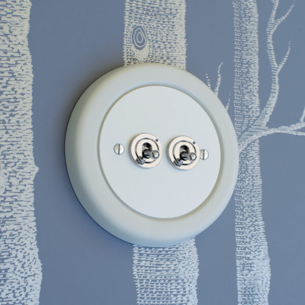 2 Gang White Switch With Chrome Toggle