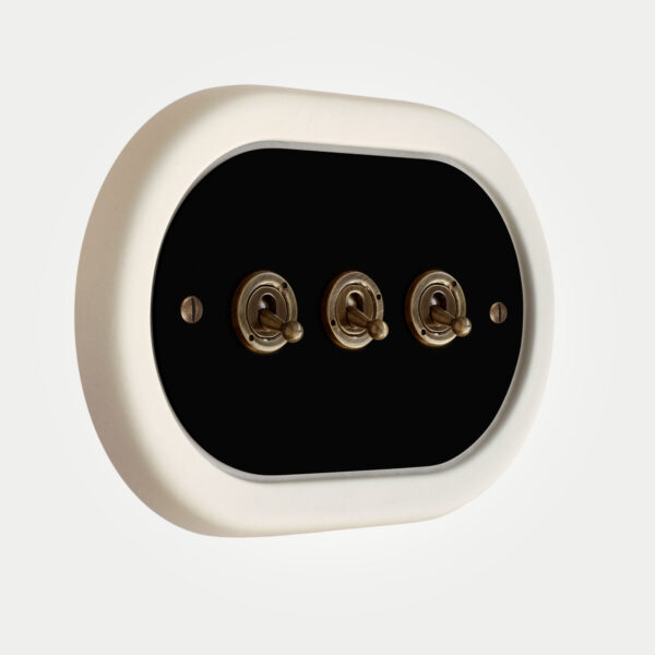 3 Gang Black Switch With Brass Toggle - Image 3
