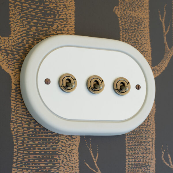 3 Gang White Switch With Brass Toggle - Image 5