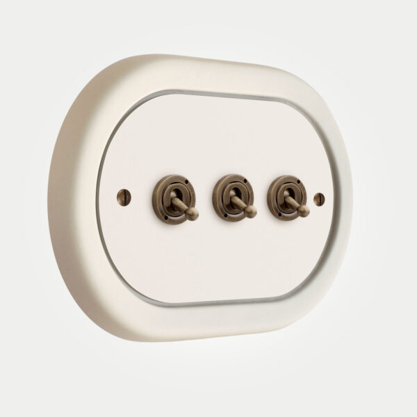 3 Gang White Switch With Brass Toggle - Image 2