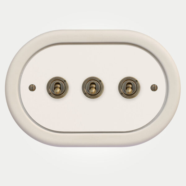 3 Gang White Switch With Brass Toggle - Image 3